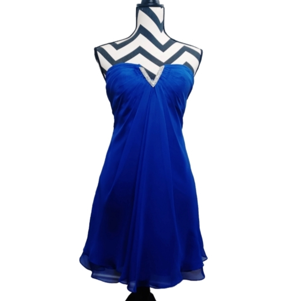 La Femme Royal Blue Strapless Mini Evening Mini Dress
